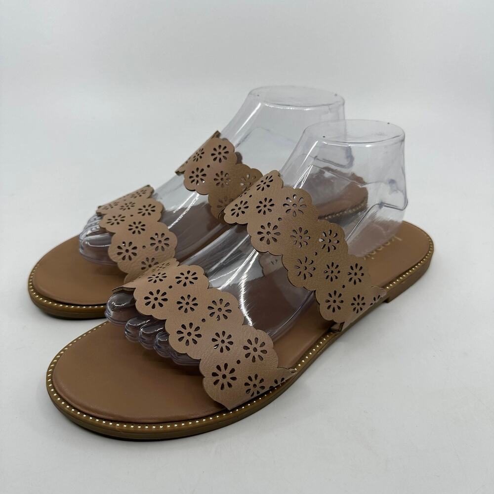 Kensie Sandals Floral Laser Cutout WMNS 9.5 Tan Slide On Boho Coastal Casual - Picture 4 of 10